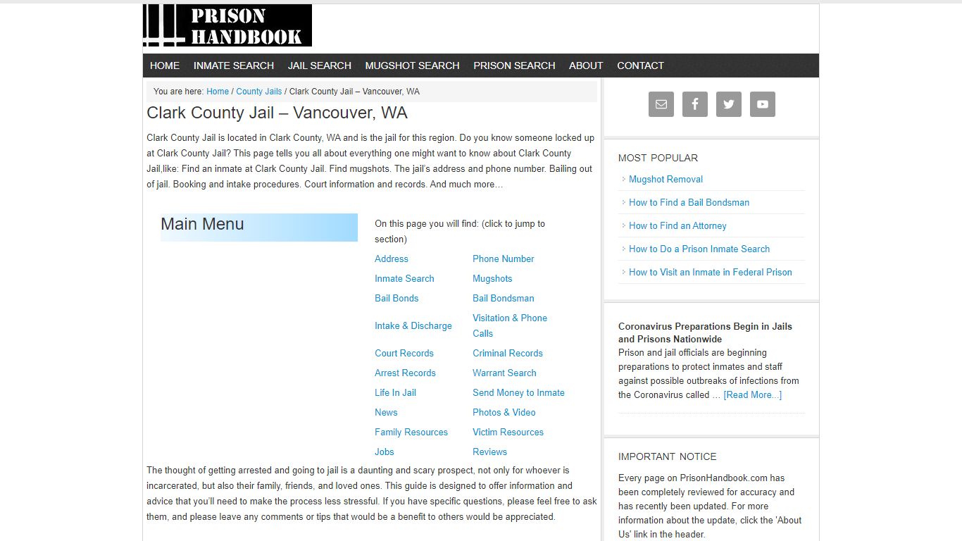 Clark County Jail – Vancouver, WA - Prison Handbook